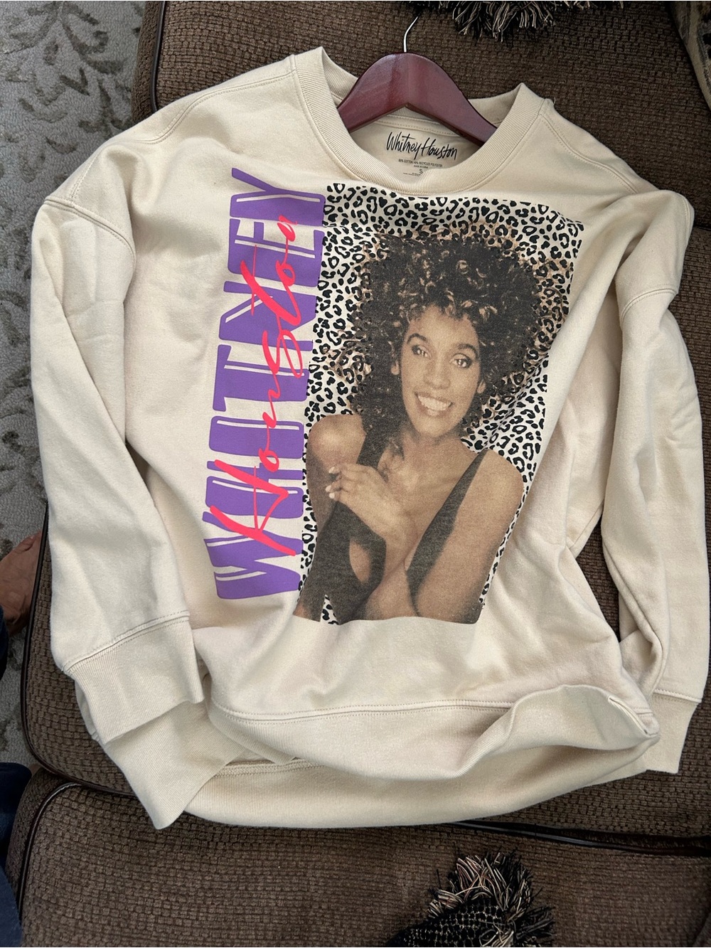 Whitney Houston Crewneck Sweatshirt - Cream with Purple & Red Accent